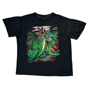 90s Vintage Dragon Graphic T-shirt Sunrise Sportswear Single Stitch Castle.